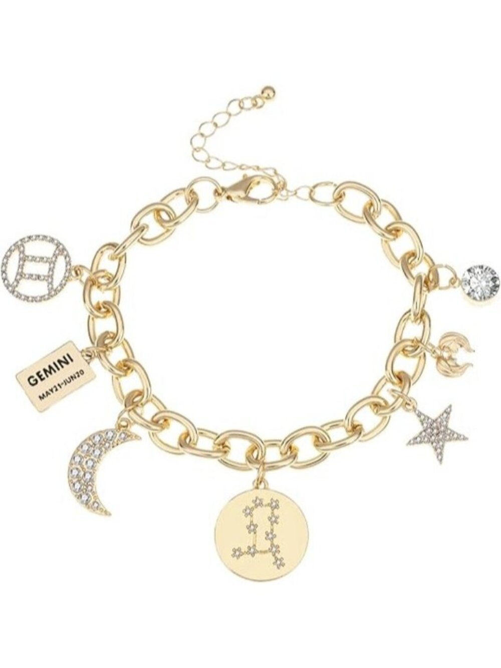 Gold Plated - Gemini Gold Plated Zodiac Symbol Constellation Star Chain Bracelet